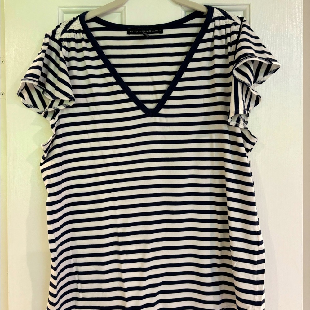 WHBM Flutter sleeve striped tee shirt size L